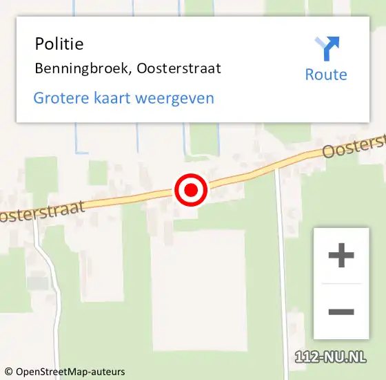 Locatie op kaart van de 112 melding: Politie Benningbroek, Oosterstraat op 3 mei 2015 05:58