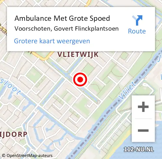 Locatie op kaart van de 112 melding: Ambulance Met Grote Spoed Naar Voorschoten, Govert Flinckplantsoen op 3 mei 2015 06:54