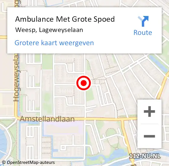 Locatie op kaart van de 112 melding: Ambulance Met Grote Spoed Naar Weesp, Lageweyselaan op 3 mei 2015 07:27