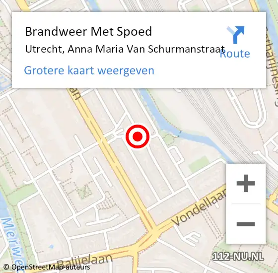 Locatie op kaart van de 112 melding: Brandweer Met Spoed Naar Utrecht, Anna Maria Van Schurmanstraat op 3 mei 2015 12:38