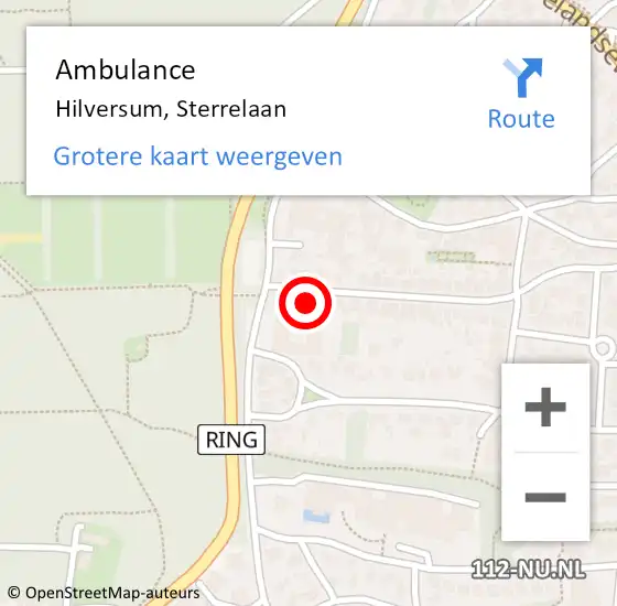 Locatie op kaart van de 112 melding: Ambulance Hilversum, Sterrelaan op 3 mei 2015 14:45