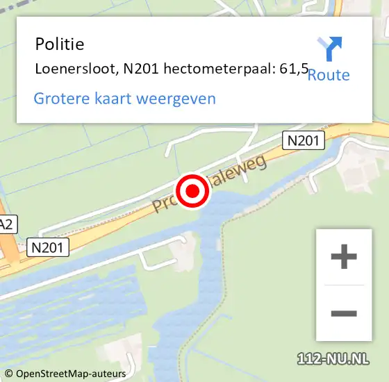 Locatie op kaart van de 112 melding: Politie Loenersloot, N201 hectometerpaal: 61,5 op 3 mei 2015 15:47