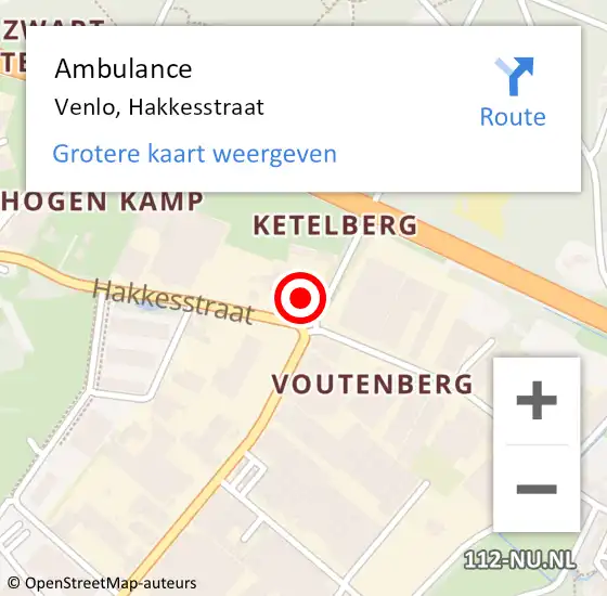 Locatie op kaart van de 112 melding: Ambulance Venlo, Hakkesstraat op 3 mei 2015 15:52