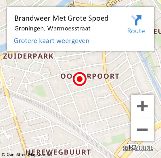 Locatie op kaart van de 112 melding: Brandweer Met Grote Spoed Naar Groningen, Warmoesstraat op 3 mei 2015 16:27