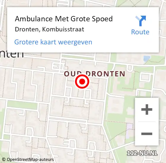 Locatie op kaart van de 112 melding: Ambulance Met Grote Spoed Naar Dronten, Kombuisstraat op 3 mei 2015 16:31