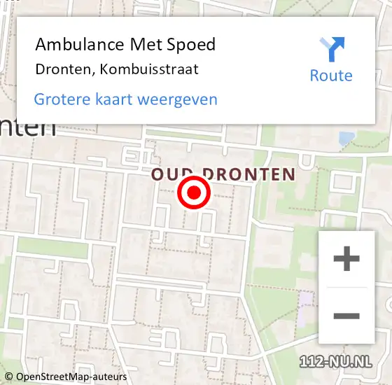 Locatie op kaart van de 112 melding: Ambulance Met Spoed Naar Dronten, Kombuisstraat op 3 mei 2015 16:47