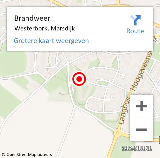 Locatie op kaart van de 112 melding: Brandweer Westerbork, Marsdijk op 3 mei 2015 17:06