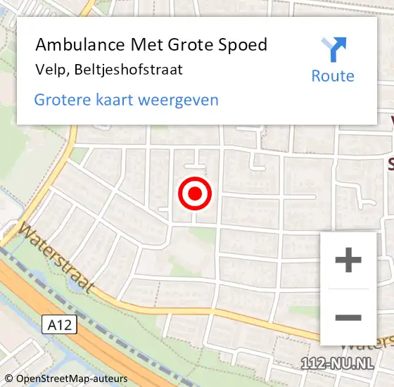 Locatie op kaart van de 112 melding: Ambulance Met Grote Spoed Naar Velp, Beltjeshofstraat op 3 mei 2015 18:17