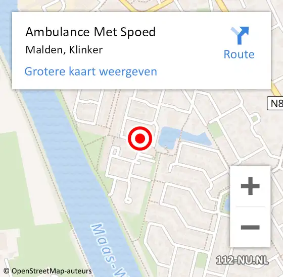 Locatie op kaart van de 112 melding: Ambulance Met Spoed Naar Malden, Klinker op 3 mei 2015 19:30