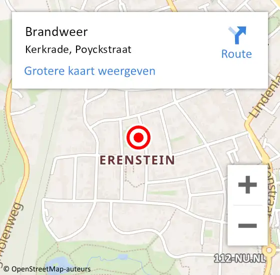 Locatie op kaart van de 112 melding: Brandweer Kerkrade, Poyckstraat op 3 mei 2015 21:47