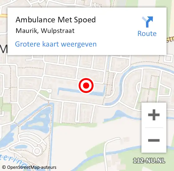 Locatie op kaart van de 112 melding: Ambulance Met Spoed Naar Maurik, Wulpstraat op 4 mei 2015 00:18