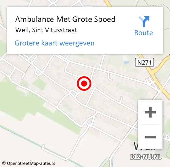 Locatie op kaart van de 112 melding: Ambulance Met Grote Spoed Naar Well, Sint Vitusstraat op 4 mei 2015 07:07