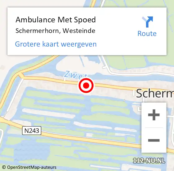 Locatie op kaart van de 112 melding: Ambulance Met Spoed Naar Schermerhorn, Westeinde op 4 mei 2015 08:51