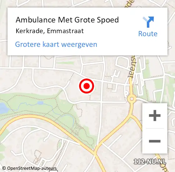 Locatie op kaart van de 112 melding: Ambulance Met Grote Spoed Naar Kerkrade, Emmastraat op 4 mei 2015 09:44