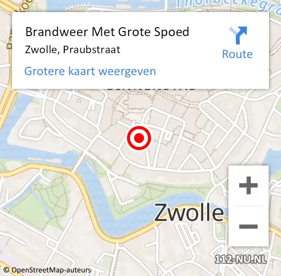 Locatie op kaart van de 112 melding: Brandweer Met Grote Spoed Naar Zwolle, Praubstraat op 4 mei 2015 09:58