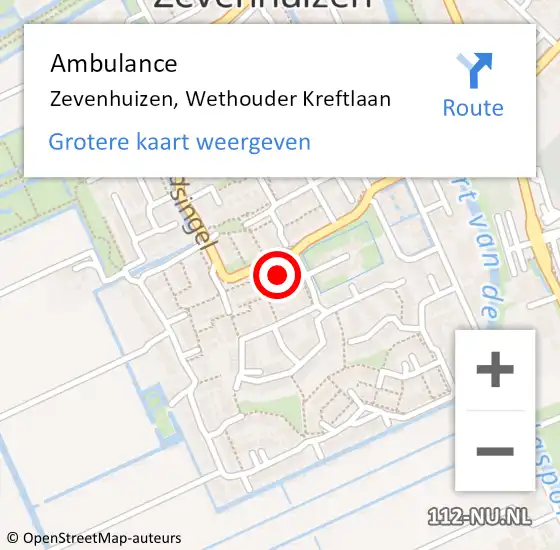 Locatie op kaart van de 112 melding: Ambulance Zevenhuizen, Wethouder Kreftlaan op 4 mei 2015 10:46