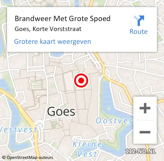 Locatie op kaart van de 112 melding: Brandweer Met Grote Spoed Naar Goes, Korte Vorststraat op 4 mei 2015 12:30