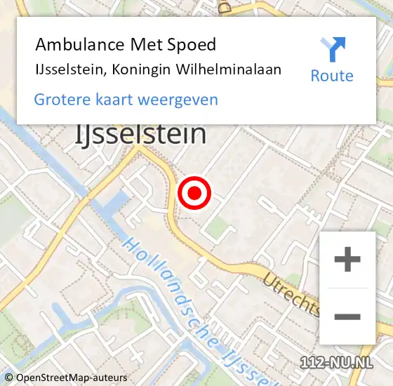 Locatie op kaart van de 112 melding: Ambulance Met Spoed Naar IJsselstein, Koningin Wilhelminalaan op 4 mei 2015 12:57