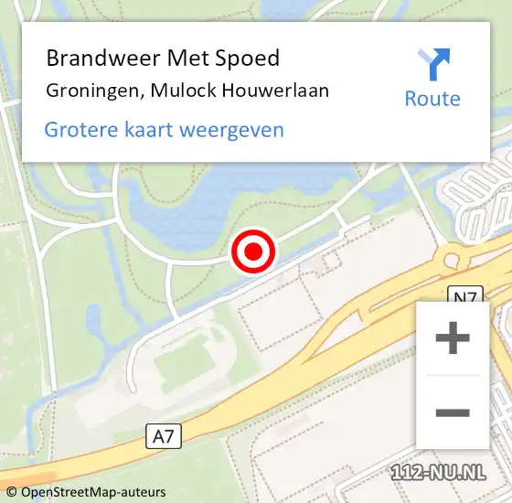 Locatie op kaart van de 112 melding: Brandweer Met Spoed Naar Groningen, Mulock Houwerlaan op 4 mei 2015 13:30