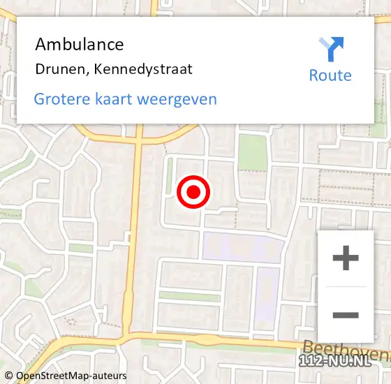 Locatie op kaart van de 112 melding: Ambulance Drunen, Kennedystraat op 4 mei 2015 13:37