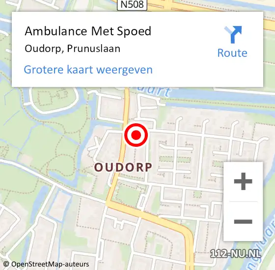 Locatie op kaart van de 112 melding: Ambulance Met Spoed Naar Oudorp, Prunuslaan op 4 mei 2015 13:49