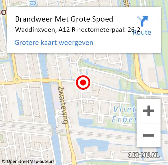 Locatie op kaart van de 112 melding: Brandweer Met Grote Spoed Naar Waddinxveen, A12 R hectometerpaal: 26,2 op 4 mei 2015 16:53