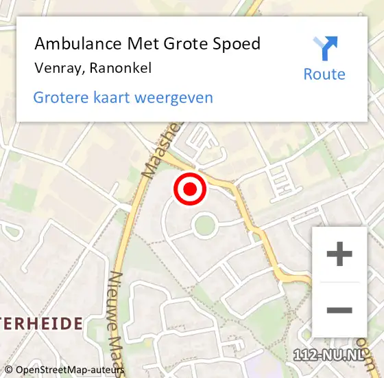 Locatie op kaart van de 112 melding: Ambulance Met Grote Spoed Naar Venray, Ranonkel op 4 mei 2015 17:16