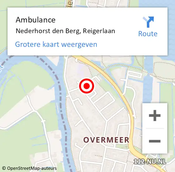 Locatie op kaart van de 112 melding: Ambulance Nederhorst den Berg, Reigerlaan op 4 mei 2015 20:04