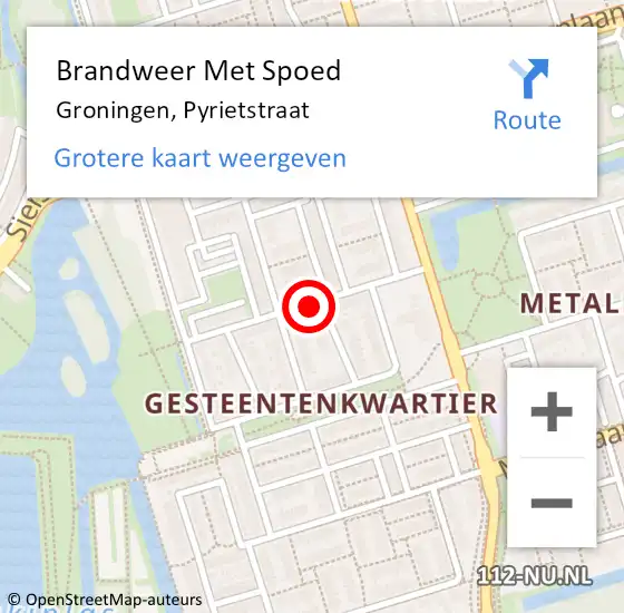 Locatie op kaart van de 112 melding: Brandweer Met Spoed Naar Groningen, Pyrietstraat op 4 mei 2015 23:02