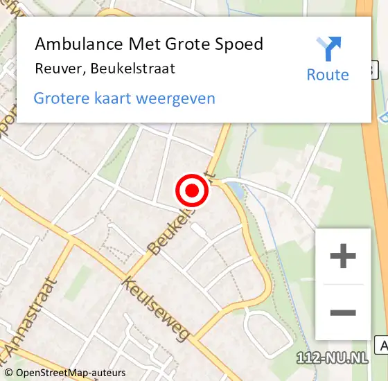 Locatie op kaart van de 112 melding: Ambulance Met Grote Spoed Naar Reuver, Beukelstraat op 4 mei 2015 23:13