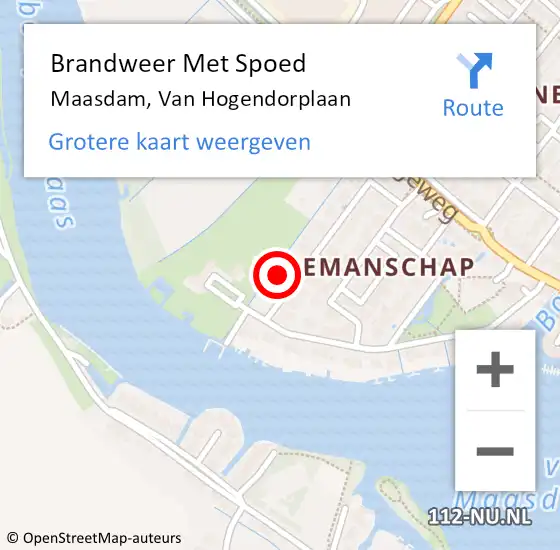 Locatie op kaart van de 112 melding: Brandweer Met Spoed Naar Maasdam, Van Hogendorplaan op 5 mei 2015 03:07