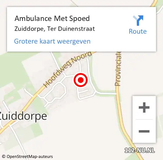 Locatie op kaart van de 112 melding: Ambulance Met Spoed Naar Zuiddorpe, Ter Duinenstraat op 5 mei 2015 04:03