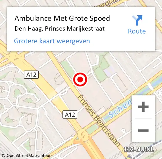 Locatie op kaart van de 112 melding: Ambulance Met Grote Spoed Naar Den Haag, Prinses Marijkestraat op 5 mei 2015 05:28