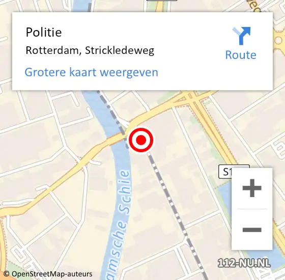 Locatie op kaart van de 112 melding: Politie Rotterdam, Strickledeweg op 5 mei 2015 07:49