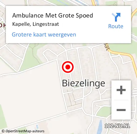 Locatie op kaart van de 112 melding: Ambulance Met Grote Spoed Naar Kapelle, Lingestraat op 5 mei 2015 08:20