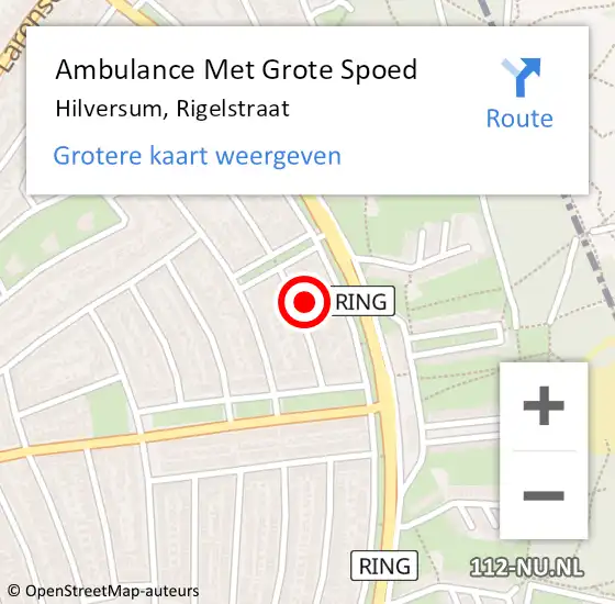 Locatie op kaart van de 112 melding: Ambulance Met Grote Spoed Naar Hilversum, Rigelstraat op 5 mei 2015 08:36