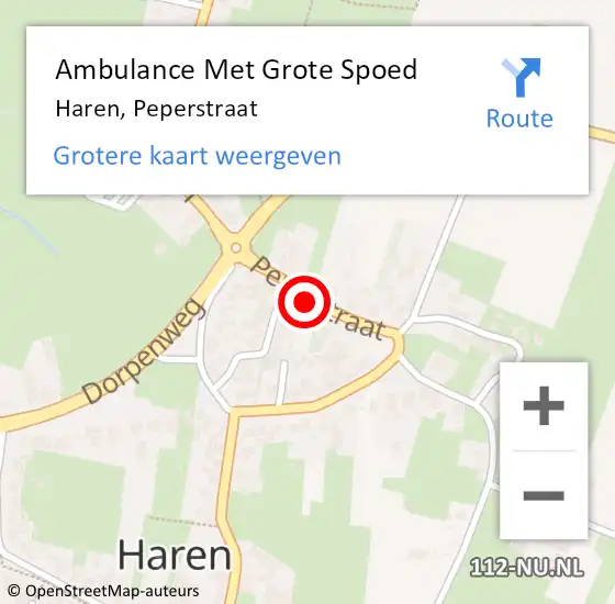 Locatie op kaart van de 112 melding: Ambulance Met Grote Spoed Naar Haren, Peperstraat op 5 mei 2015 08:50