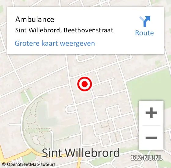 Locatie op kaart van de 112 melding: Ambulance Sint Willebrord, Beethovenstraat op 5 mei 2015 09:51