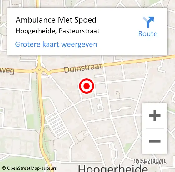 Locatie op kaart van de 112 melding: Ambulance Met Spoed Naar Hoogerheide, Pasteurstraat op 5 mei 2015 11:17