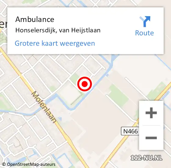 Locatie op kaart van de 112 melding: Ambulance Honselersdijk, van Heijstlaan op 5 mei 2015 11:31