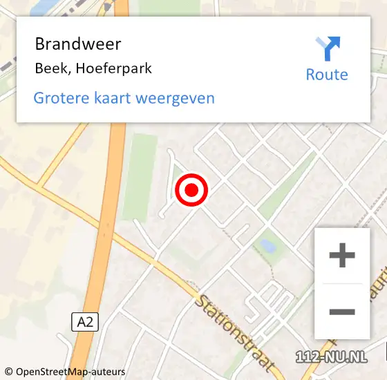 Locatie op kaart van de 112 melding: Brandweer Beek, Hoeferpark op 5 mei 2015 12:45