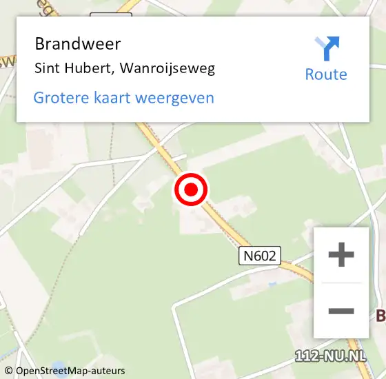 Locatie op kaart van de 112 melding: Brandweer Sint Hubert, Wanroijseweg op 5 mei 2015 14:03