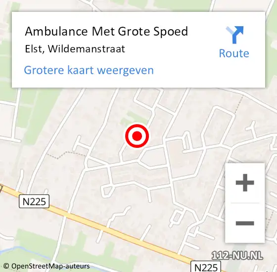 Locatie op kaart van de 112 melding: Ambulance Met Grote Spoed Naar Elst, Wildemanstraat op 5 mei 2015 14:27