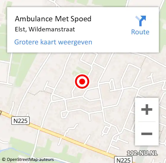 Locatie op kaart van de 112 melding: Ambulance Met Spoed Naar Elst, Wildemanstraat op 5 mei 2015 14:31