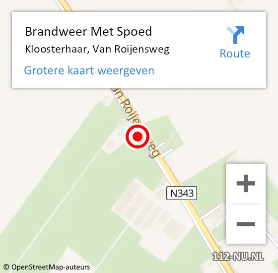Locatie op kaart van de 112 melding: Brandweer Met Spoed Naar Kloosterhaar, Van Roijensweg op 5 mei 2015 14:56