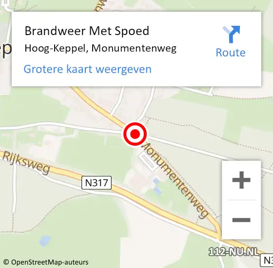 Locatie op kaart van de 112 melding: Brandweer Met Spoed Naar Hoog-Keppel, Monumentenweg op 5 mei 2015 15:13