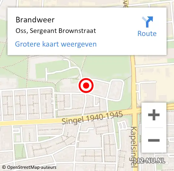 Locatie op kaart van de 112 melding: Brandweer Oss, Sergeant Brownstraat op 5 mei 2015 15:21