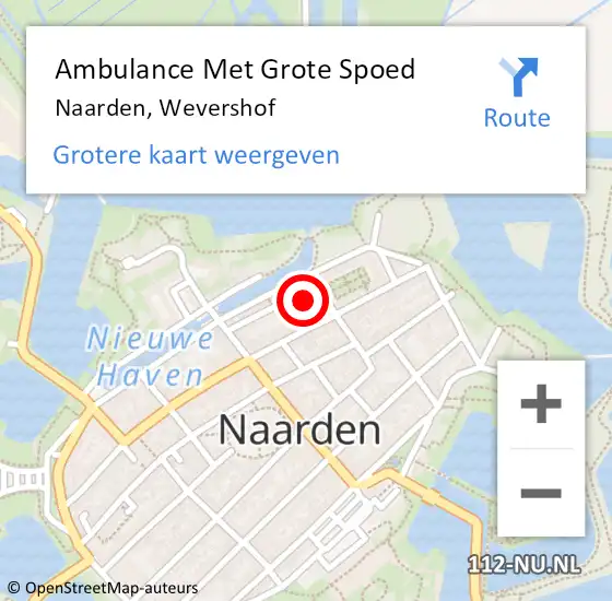 Locatie op kaart van de 112 melding: Ambulance Met Grote Spoed Naar Naarden, Wevershof op 5 mei 2015 16:25