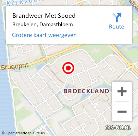 Locatie op kaart van de 112 melding: Brandweer Met Spoed Naar Breukelen, Damastbloem op 5 mei 2015 16:39