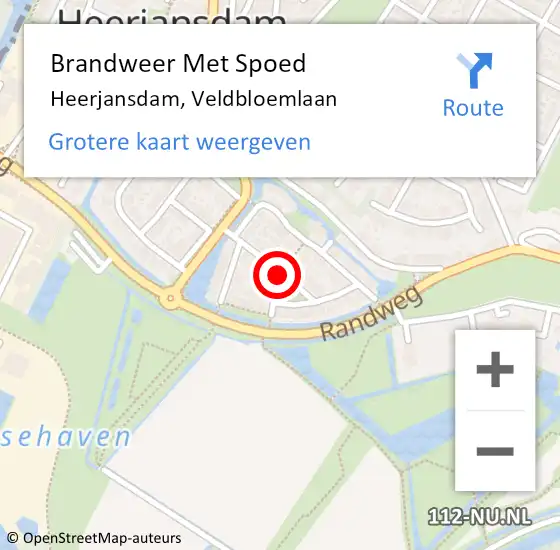 Locatie op kaart van de 112 melding: Brandweer Met Spoed Naar Heerjansdam, Veldbloemlaan op 5 mei 2015 16:51